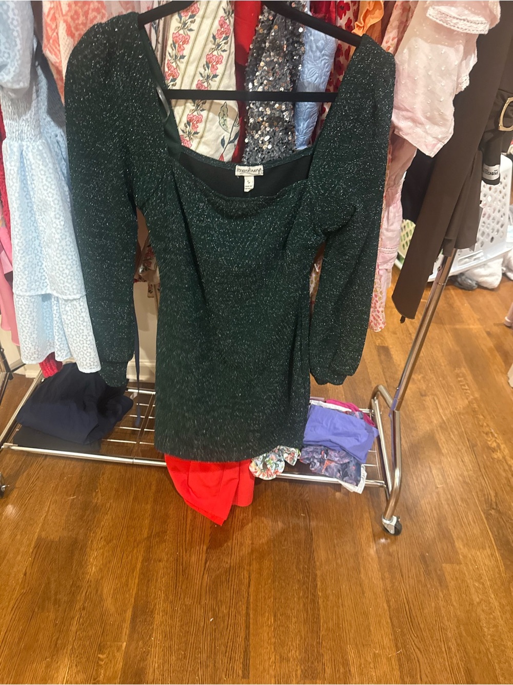 Xtraordinary Emerald Green Sparkle Puff Sleeve Dress for Girls